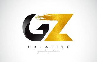 GZ Letter Design with Black Golden Brush Stroke and Modern Look. vector