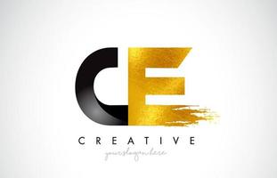 CE Letter Design with Black Golden Brush Stroke and Modern Look. vector