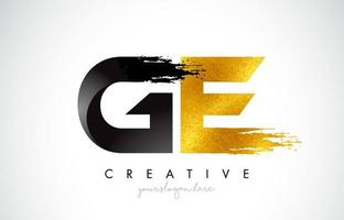 GE Letter Design with Black Golden Brush Stroke and Modern Look. vector