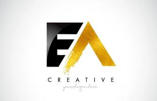 EA Letter Design with Black Golden Brush Stroke and Modern Look. vector