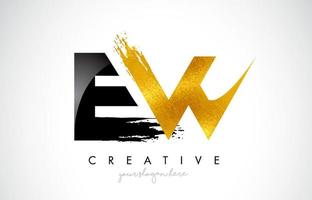 EW Letter Design with Black Golden Brush Stroke and Modern Look. vector