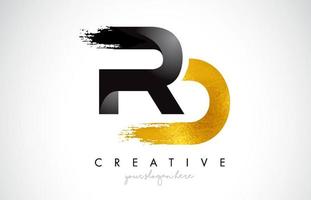 RD Letter Design with Black Golden Brush Stroke and Modern Look. vector