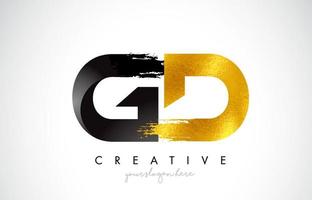 GD Letter Design with Black Golden Brush Stroke and Modern Look. vector