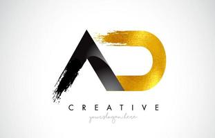 AD Letter Design with Black Golden Brush Stroke and Modern Look. vector