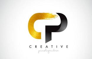 CP Letter Design with Black Golden Brush Stroke and Modern Look. vector