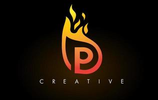 Flame P Letter Logo Design Icon with Orange Yellow Colors and Flames vector