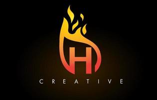 Flame H Letter Logo Design Icon with Orange Yellow Colors and Flames vector