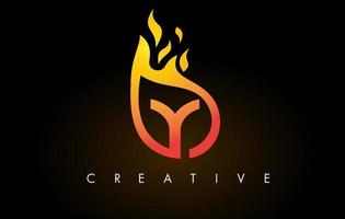 Flame Y Letter Logo Design Icon with Orange Yellow Colors and Flames vector