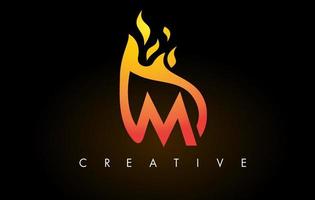 Flame M Letter Logo Design Icon with Orange Yellow Colors and Flames vector