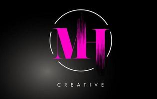 Pink MH Brush Stroke Letter Logo Design. Pink Paint Logo Leters Icon. vector