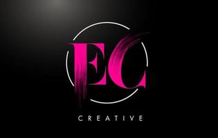 Pink EC Brush Stroke Letter Logo Design. Pink Paint Logo Leters Icon. vector