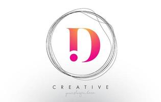 Diseño artístico del logotipo de la letra d con un marco de alambre circular creativo a su alrededor vector