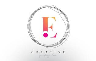 Artistic E Letter Logo Design With Creative Circular Wire Frame around it vector