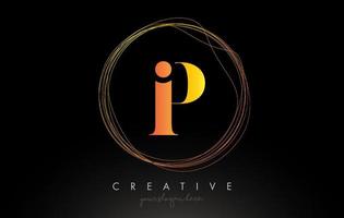 Gold Artistic P Letter Logo Design With Creative Circular Wire Frame around it vector