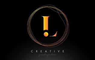 Gold Artistic L Letter Logo Design With Creative Circular Wire Frame around it vector