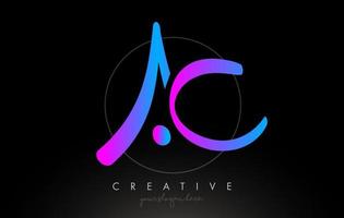 AC Artistic Brush Letter Logo Handwritten in Purple Blue Colors Vector