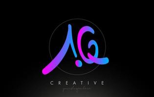 AQ Artistic Brush Letter Logo Handwritten in Purple Blue Colors Vector