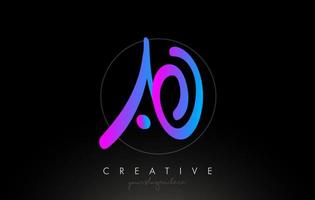 AO Artistic Brush Letter Logo Handwritten in Purple Blue Colors Vector