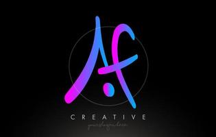 AF Artistic Brush Letter Logo Handwritten in Purple Blue Colors Vector