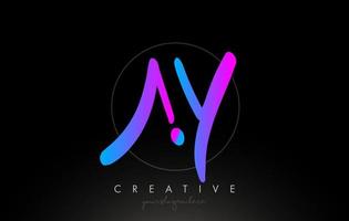 AY Artistic Brush Letter Logo Handwritten in Purple Blue Colors Vector