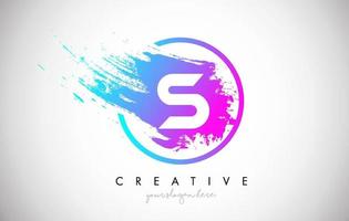 S Artistic Brush Letter Logo Design in Purple Blue Colors Vector