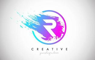 R Artistic Brush Letter Logo Design in Purple Blue Colors Vector