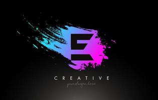 E Artistic Brush Letter Logo Design in Purple Blue Colors Vector
