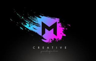 M Artistic Brush Letter Logo Design in Purple Blue Colors Vector