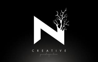 Letter N Design Logo with Creative Tree Branch. N Letter Tree Icon Logo vector