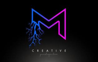 Tree Letter M Design Logo with Purple Blue Tree Branch. M Letter Tree Icon Logo vector