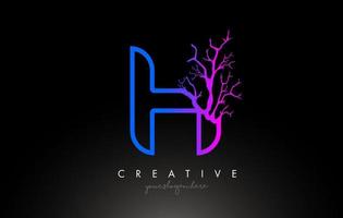 Tree Letter H Design Logo with Purple Blue Tree Branch. H Letter Tree Icon Logo vector