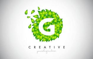 G Green Leaf Logo Design Eco Logo With Multiple Leafs Blowing in the Wind Icon Vector. vector