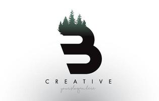 Creative B Letter Logo Idea With Pine Forest Trees. Letter B Design With Pine Tree on Top vector