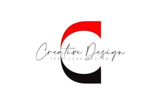 C letter Icon Design with Black Red Colors and Creative Modern Cut. vector