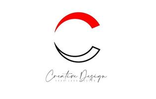 C letter Logo Design with Black and red colors and Creative Cut Design Vector