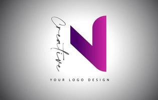 Creative Letter N Logo With Purple Gradient and Creative Letter Cut. vector