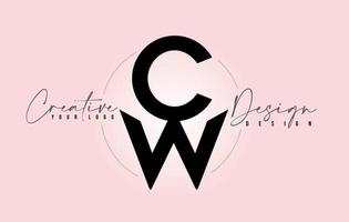 CW Letter Design Icon Logo with Letters one on top of each other Vector. vector