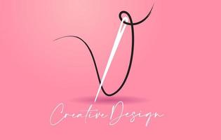 V Letter Logo with Needle and Thread Creative Design Concept Vector