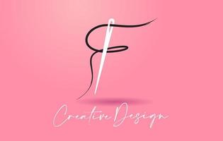 F Letter Logo with Needle and Thread Creative Design Concept Vector