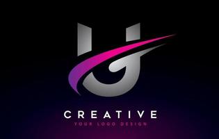 Creative U Letter Logo Design with Swoosh Icon Vector. vector