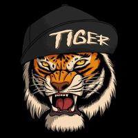 Angry tiger wearing cool hat vector illustration