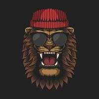 Lion Head wearing hat and eyeglasses vector illustration