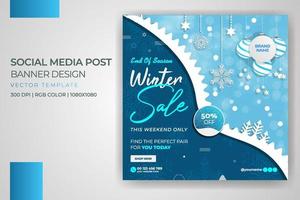 Oferta de venta de invierno Descuentos Diseño de plantilla de vector de banner de publicación de redes sociales decorativas