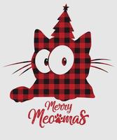 Merry Meowmas buffalo plaid Christmas t-shirt design vector