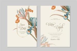 Double Sided Vintage Wedding Invitation Template with Blue and Orange Flower