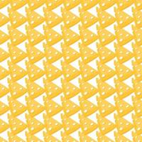 Seamless pattern with yellow triangular piece of cheese with large holes. Print of breakfast food or cold cuts. Vector flat illustration