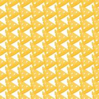 Seamless pattern with yellow triangular piece of cheese with large holes. Print of breakfast food or cold cuts. Vector flat illustration