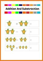 learning addition and subs traction for kids. learn how to count the object. vector