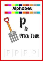 alphabet letter p is for pitch fork. sharp pitch fork. vector