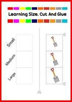 learning size for kids. sort picture by size.pitch fork worksheet. vector